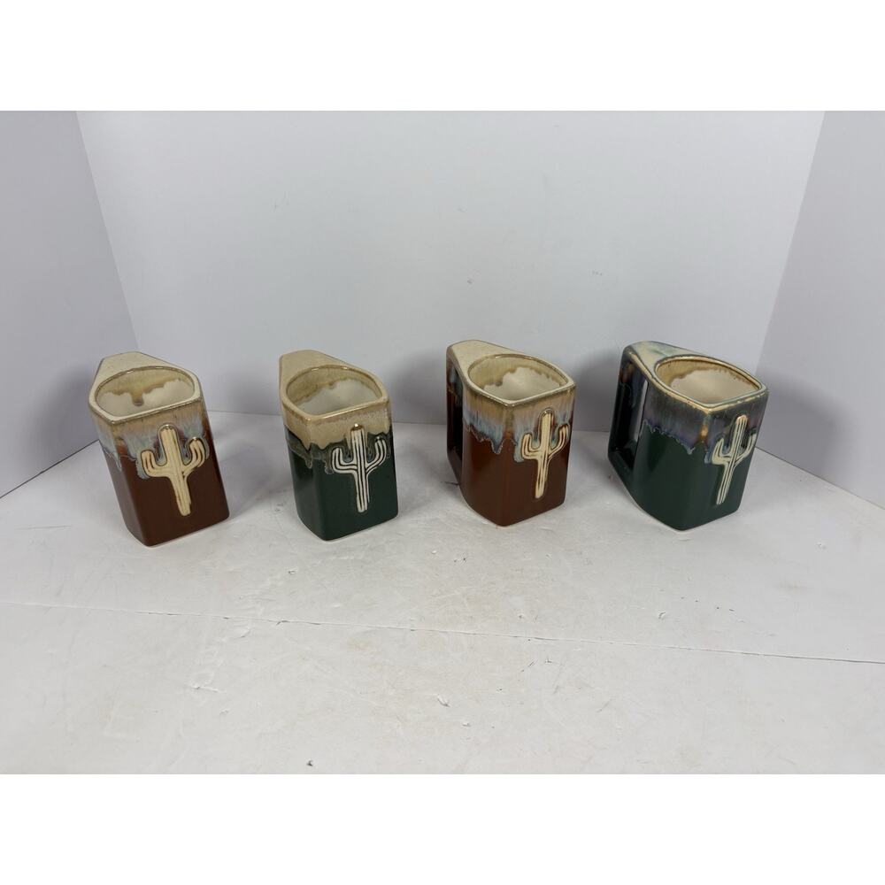 Rodolfo Padilla Cactus Green And Brown Drip Glaze Stacking Mug Set Of 4